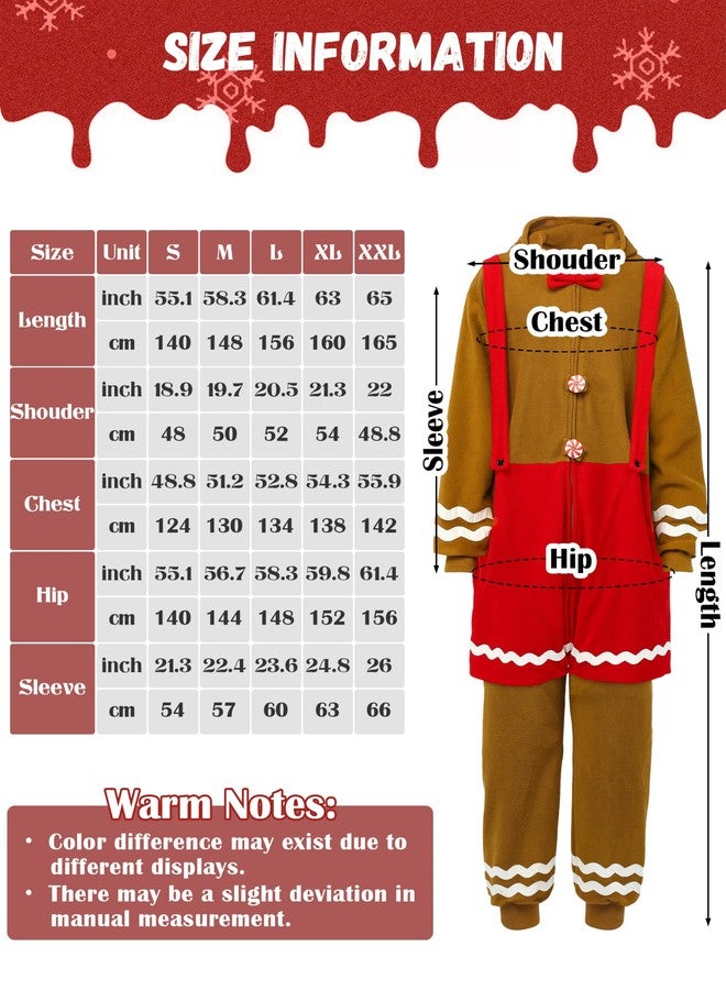 SOMSOC Men Gingerbread Onesie Pajamas Adult Flannel One-Piece Jumpsuit Christmas Hooded Sleepwear Homewear with Pockets - Image 2